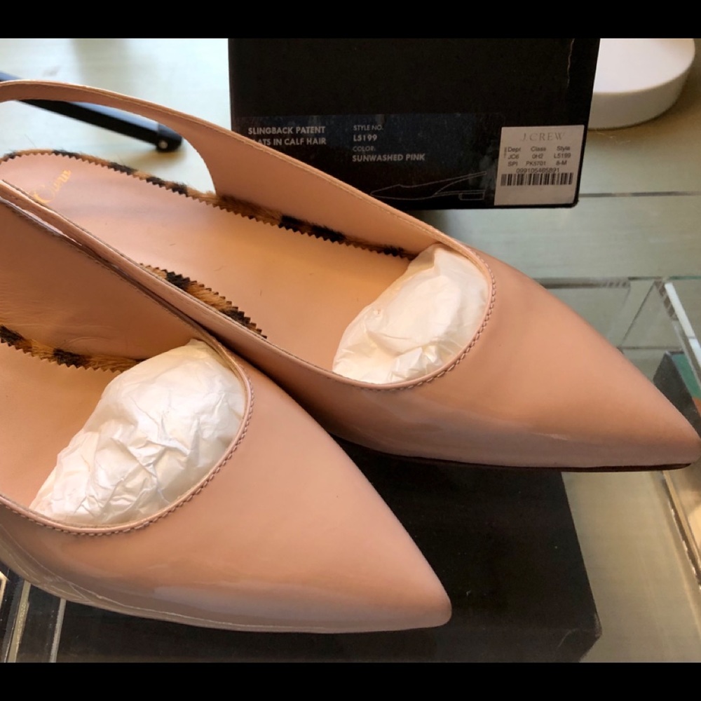 J. Crew Blush & Leopard faux fur sling-backs